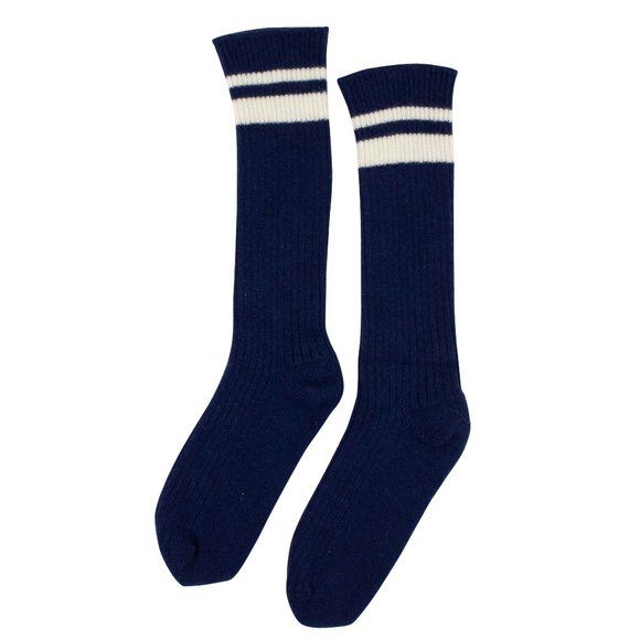 NEW UNRAVEL PROJECT Blue Ribbed White Striped Socks Size SM $180 - Picture 1 of 4